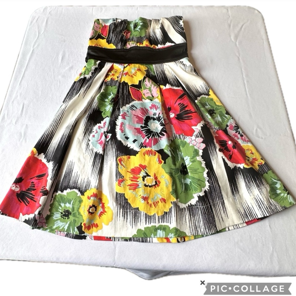 Teeze Me Juniors Dress Cocktail Multi-Color Floral Strapless Bright Fun Mini 5 - Picture 9 of 16